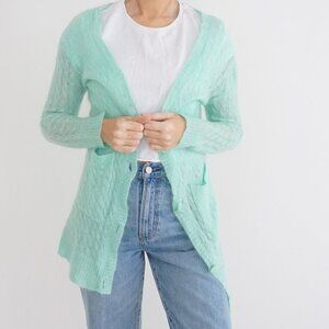 Herzen's Angelegenheit Mint Fuzzy Mohair Wool Open Front Longline Cardigan S